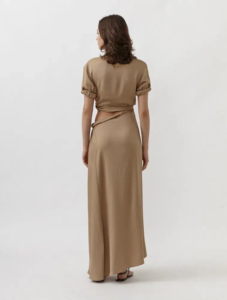 Christopher Esber Rolled Up Tee Dress in Tan Nude Size 8 for rent on The Volte - main image