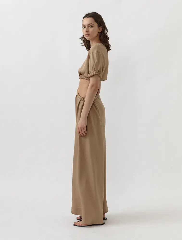 Christopher Esber Rolled Up Tee Dress in Tan Nude Size 8 for rent on The Volte - main image
