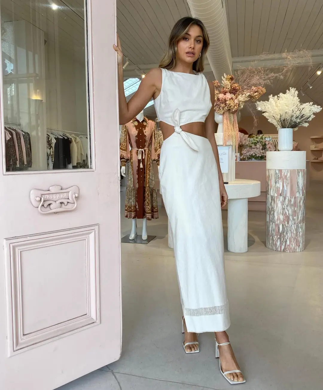 Sir the Label Marne Knot Dress in Natural Cream Size 8 for rent on The Volte - main image