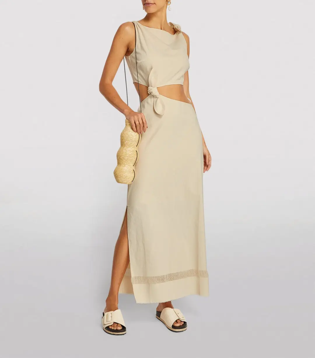 Sir the Label Marne Knot Dress in Natural Cream Size 8 for rent on The Volte - main image