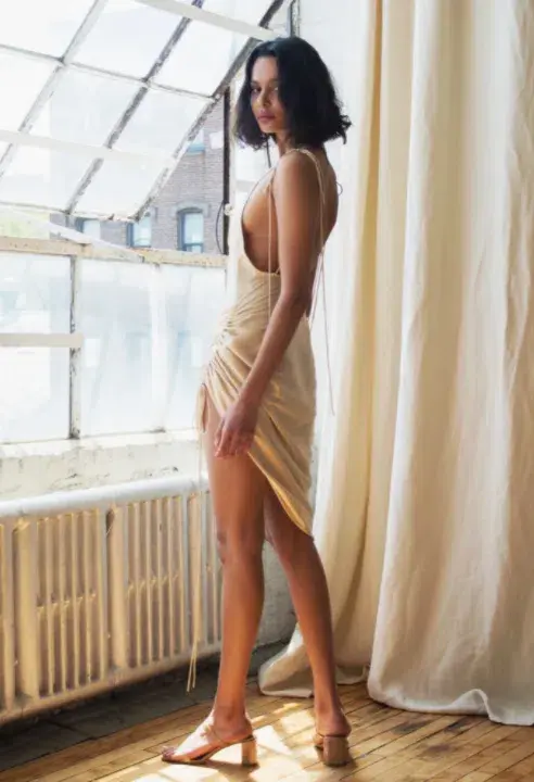 Orseund Iris Drawstring Dress Cream Size S for rent on The Volte - main image