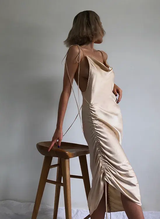 Orseund Iris Drawstring Dress Cream Size S for rent on The Volte - main image
