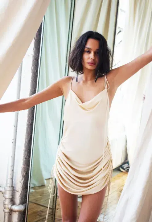 Orseund Iris Drawstring Dress Cream Size S for rent on The Volte - main image