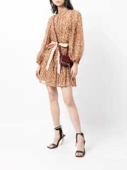 Zimmermann Tempo Bell Sleeve Mini Dress Pink Leopard Print Size 0 / AU 8 for rent on The Volte - image 2
