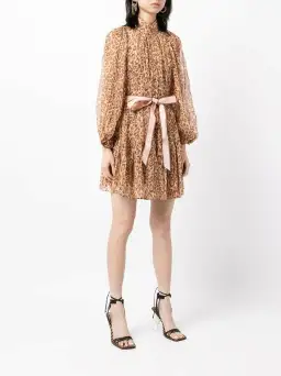 Zimmermann Tempo Bell Sleeve Mini Dress Pink Leopard Print Size 0 / AU 8 for rent on The Volte - image 1
