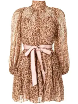 Zimmermann Tempo Bell Sleeve Mini Dress Pink Leopard Print Size 0 / AU 8 for rent on The Volte - image 5