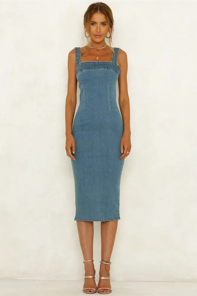 Mossman The Strike Back Denim Dress Blue Size 8 for rent on The Volte - main image