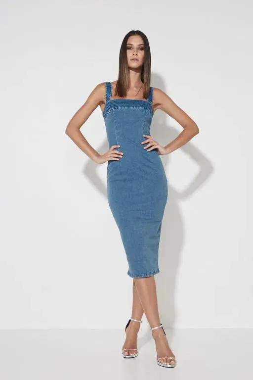 Mossman The Strike Back Denim Dress Blue Size 8 for rent on The Volte - main image