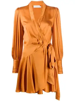 Zimmermann Silk Wrap Mini Dress Orange Mango Size 0P