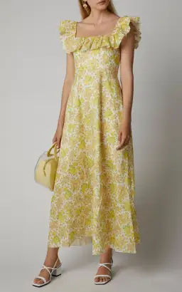 Zimmermann Goldie Ruffle Neck Dress Yellow Size 1 / Au 10 for rent on The Volte - image 1