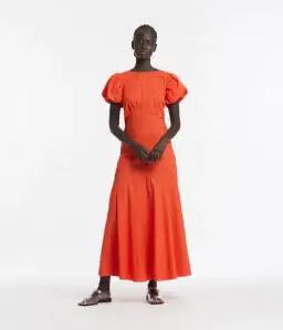 Sir the Label Anja Panelled Midi Dress Mandarin Red Size 8