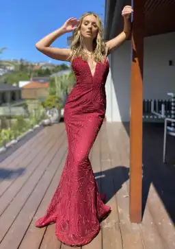 Jadore JX5002 Dress Wine Red Size 4 for rent on The Volte - image 1