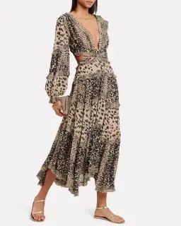 Zimmermann Allia Cut Out Midi Dress Cheetah Print Size 0 / AU 8