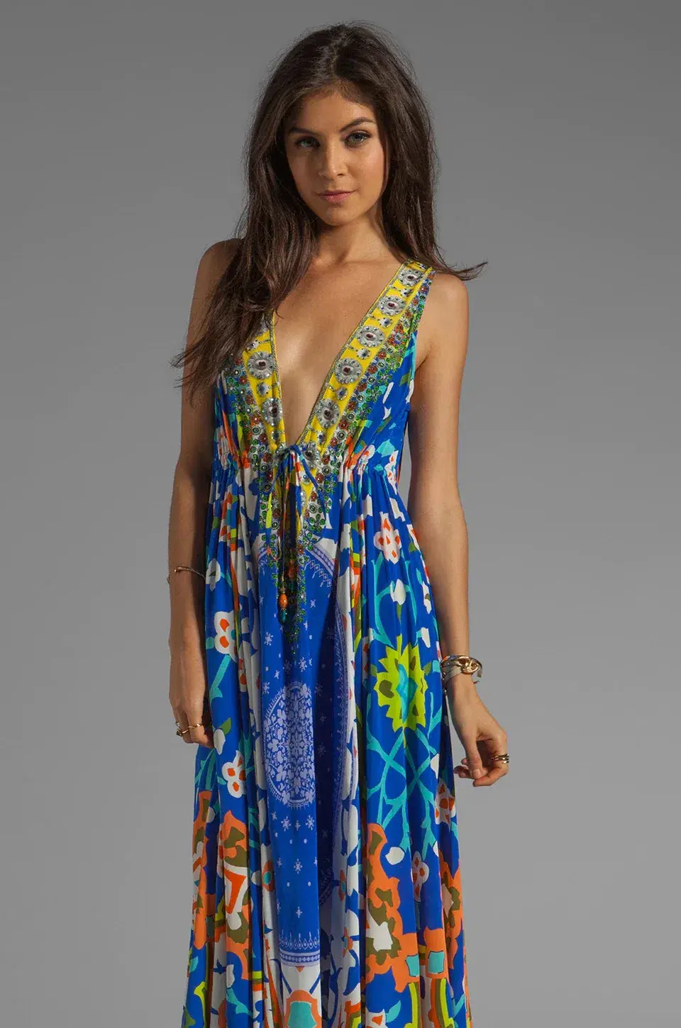 Camilla Road to Nowhere V Neck Drawstring Maxi in Formentera Size 16/XL for rent on The Volte - main image