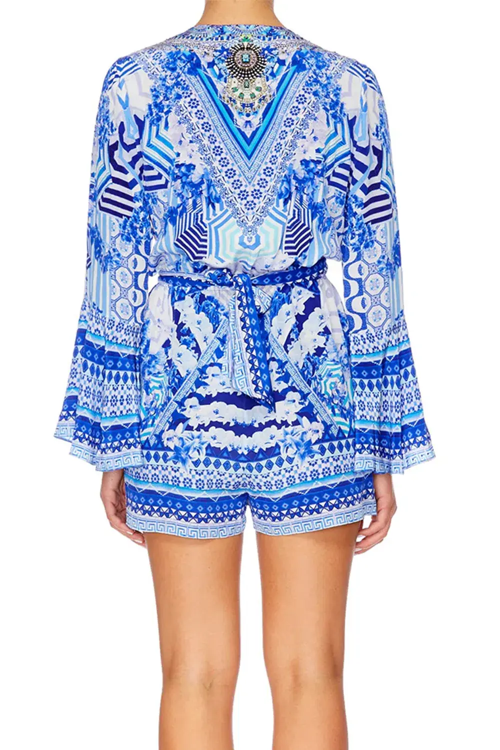 Camilla Throwing Shade Front Tie Playsuit Blue Size 8 for rent on The Volte - main image