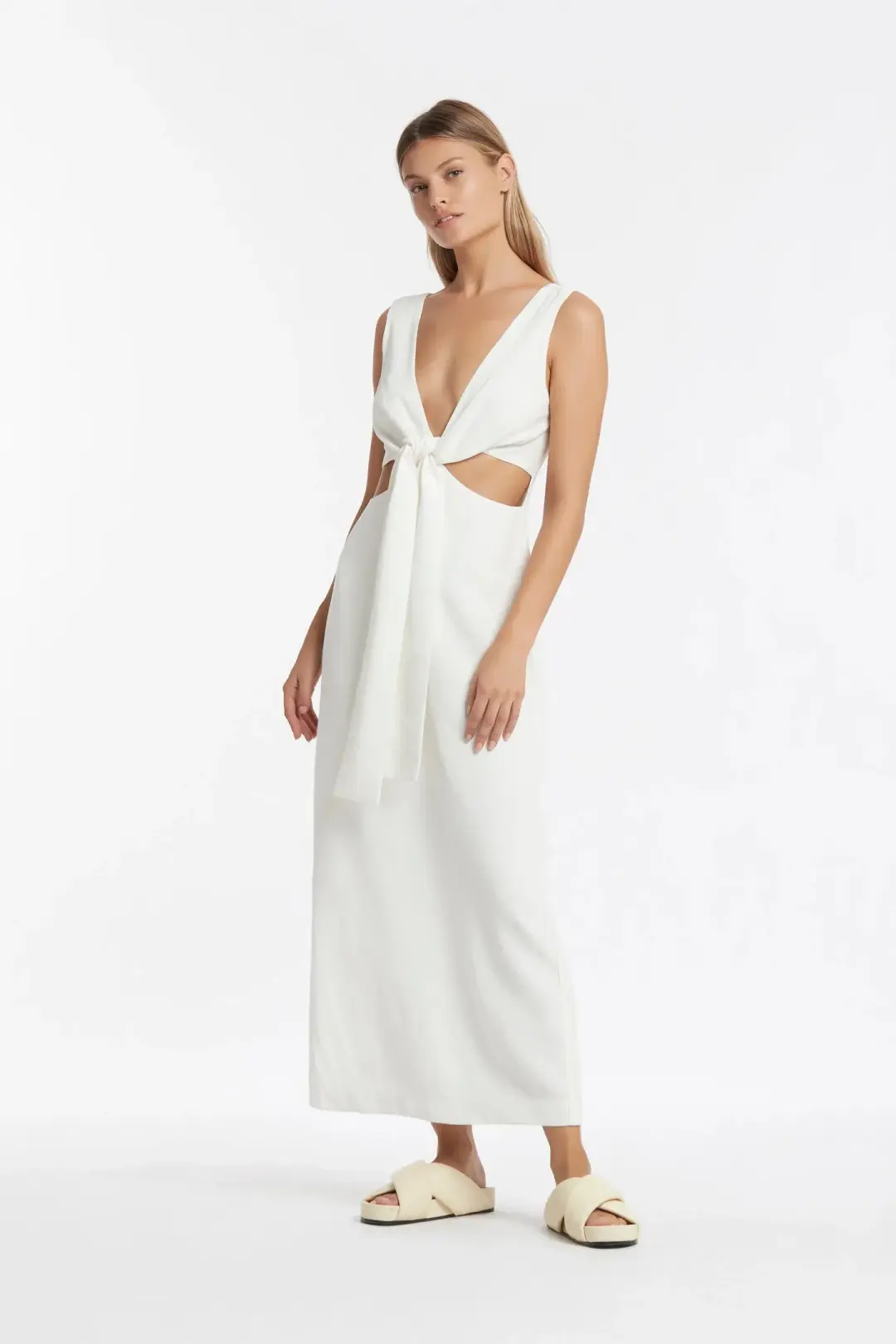 Sir the Label Clemence V Neck Dress White Size AU 10 for rent on The Volte - main image