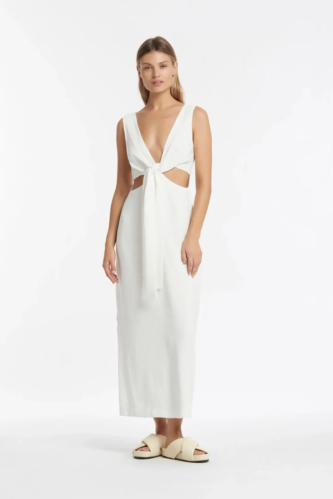 Sir the Label Clemence V Neck Dress White Size AU 10 for rent on The Volte - main image