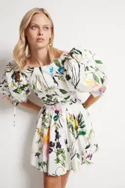 AJE The Drift Puff Sleeve Mini Dress in Botanic Floral Size 4