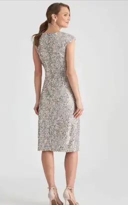 Liz Jordan After Dark Sequin Tuck Dress Silver Size 18