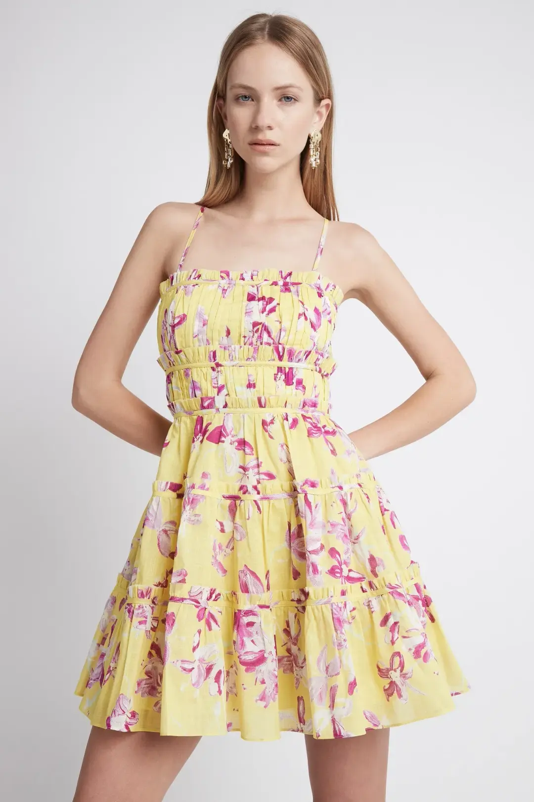 Aje Wildflower Mini Dress in Sunshine Fuchsia Floral Size 8 for rent on The Volte - main image