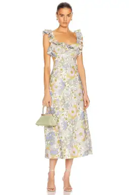 Zimmermann Super Eight Frilled Midi Dress Blue Meadow Floral Size 6 for rent on The Volte - image 5