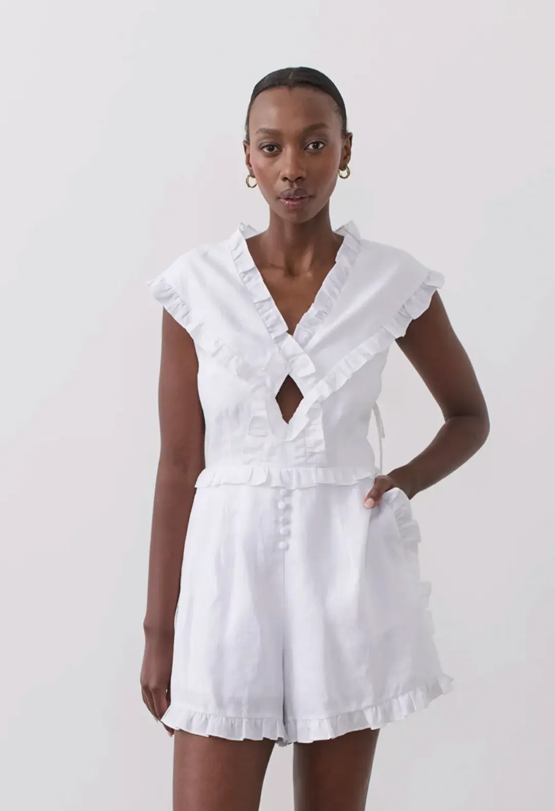 Joslin Kayla Linen Playsuit White for rent on The Volte - main image
