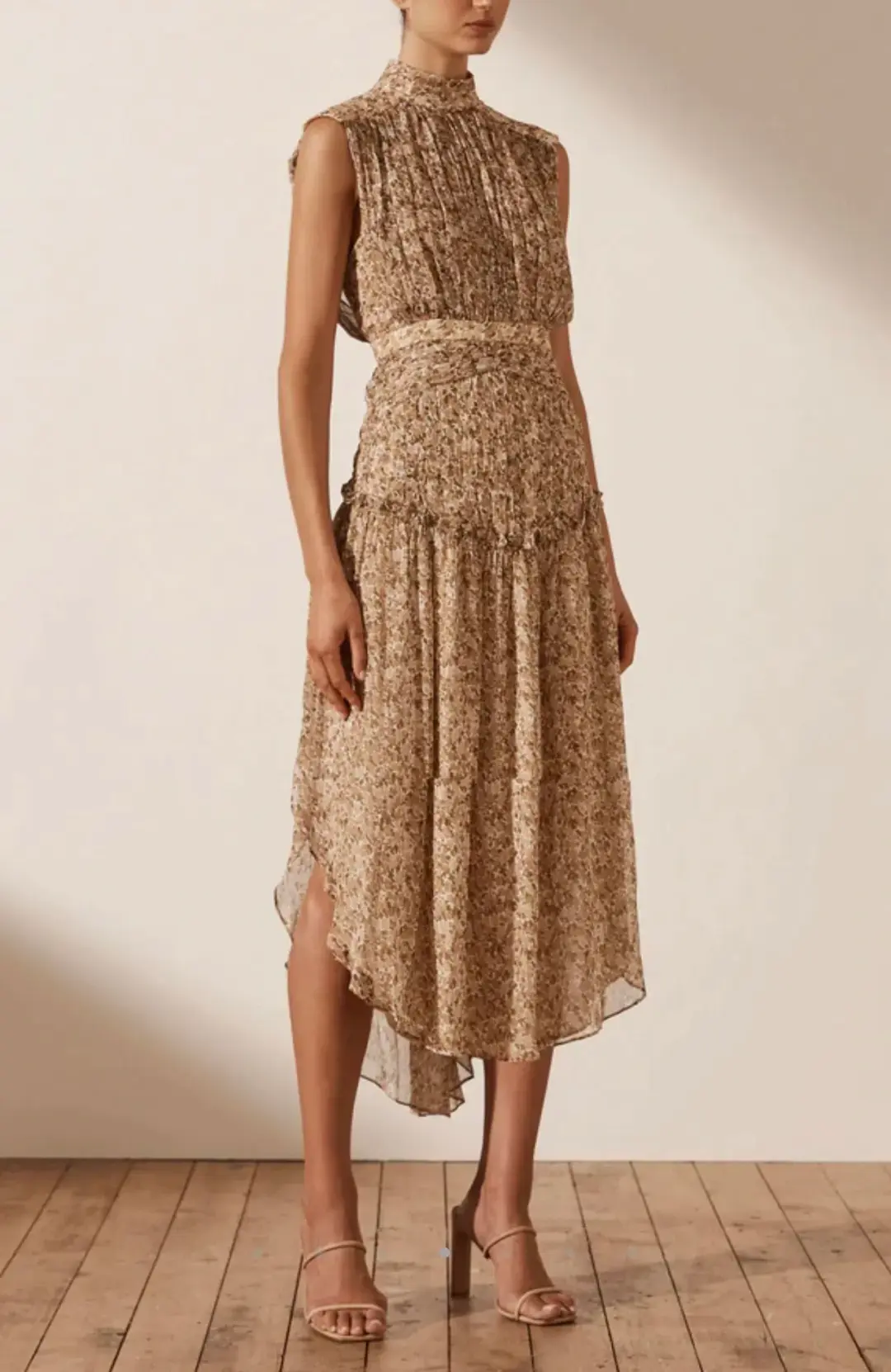 Shona Joy Ambar Sleeveless Open Back Midi Dress Brown Size 6 for rent on The Volte - main image