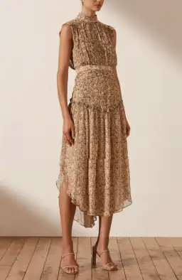 Shona Joy Ambar Sleeveless Open Back Midi Dress Brown Size 6 for rent on The Volte - image 1