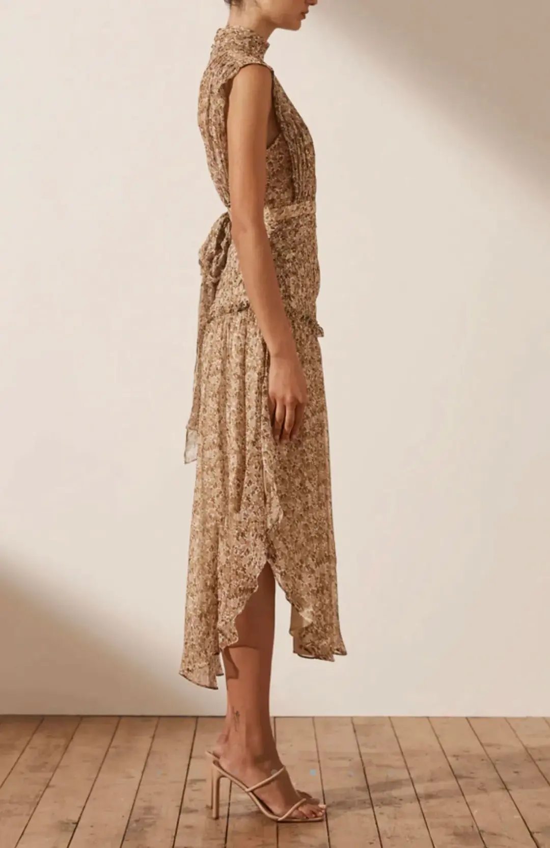 Shona Joy Ambar Sleeveless Open Back Midi Dress Brown Size 6 for rent on The Volte - main image