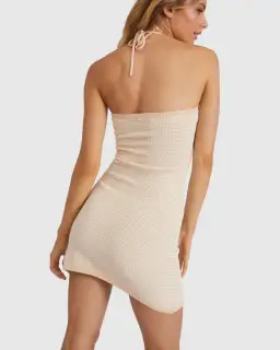 Tuchuzy Knit Strapless Dress in Sand and White Size 8