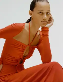 Proenza Schouler Matte Jersey Drawstring Dress Orange Size 6 for rent on The Volte - image 4