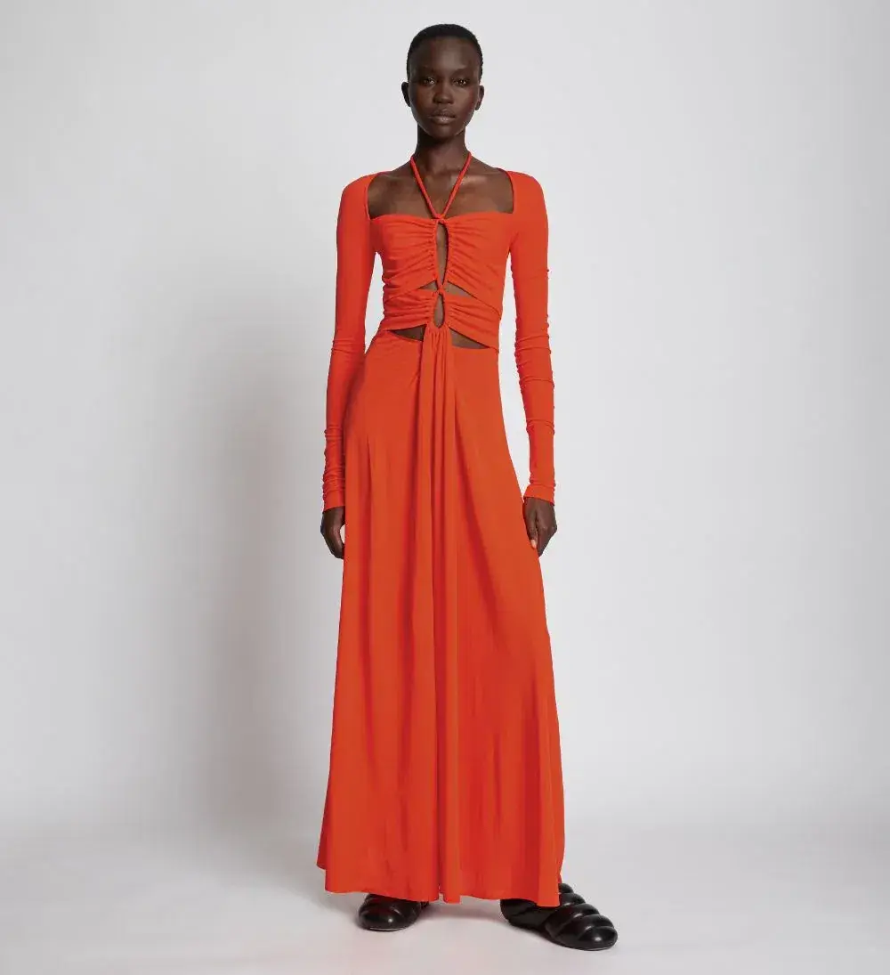 Proenza Schouler Matte Jersey Drawstring Dress Orange Size 6 for rent on The Volte - main image