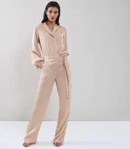 Reiss Regina Pleat Jumpsuit Blush Size 10