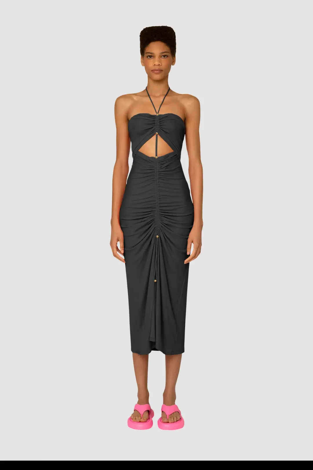 Amy Lynnn Official Vega Jersey Cut Out Midi Dress Black Size 8 for rent on The Volte - main image