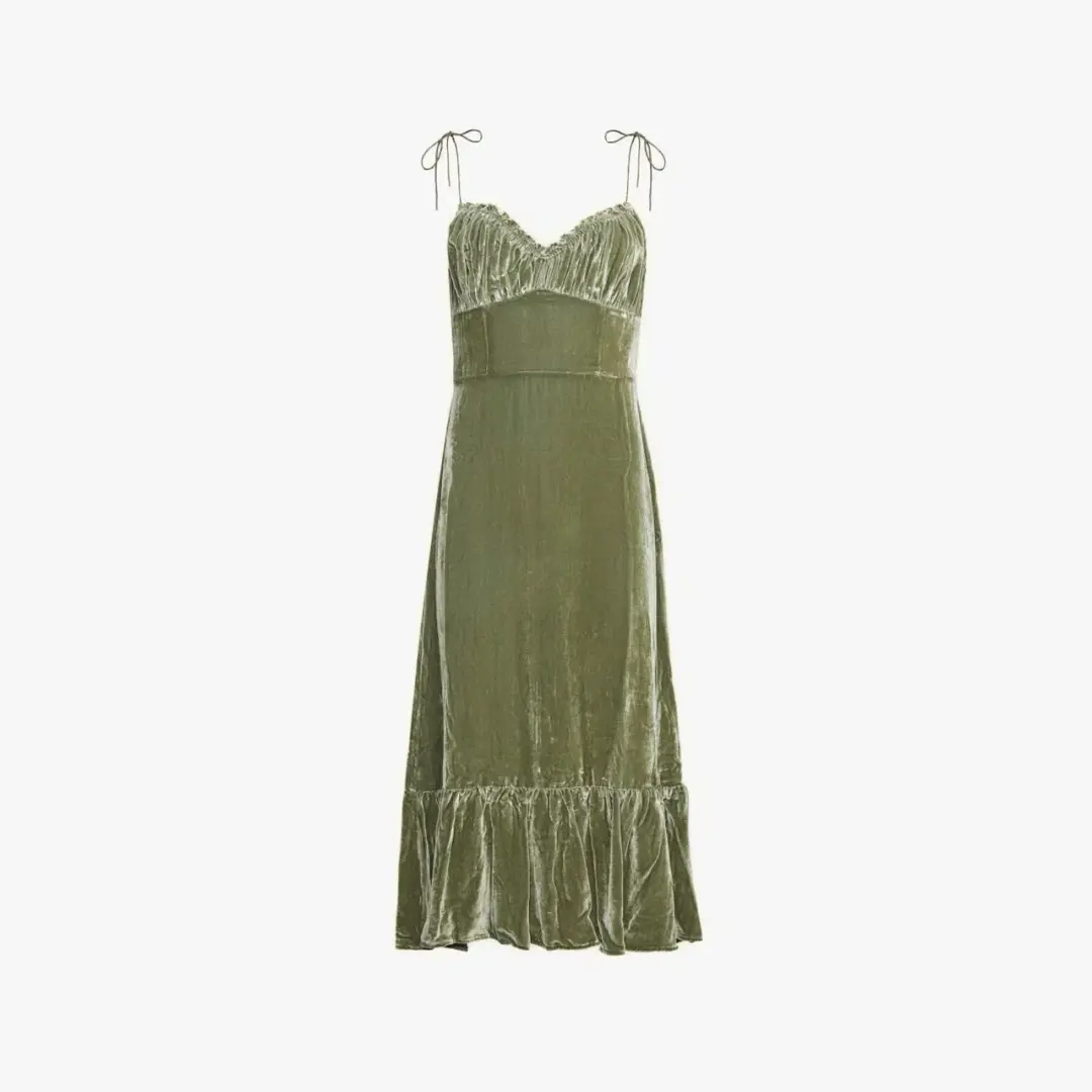 Reformation Oda Velvet Midi Dress Artichoke Size AU 4 for rent on The Volte - main image