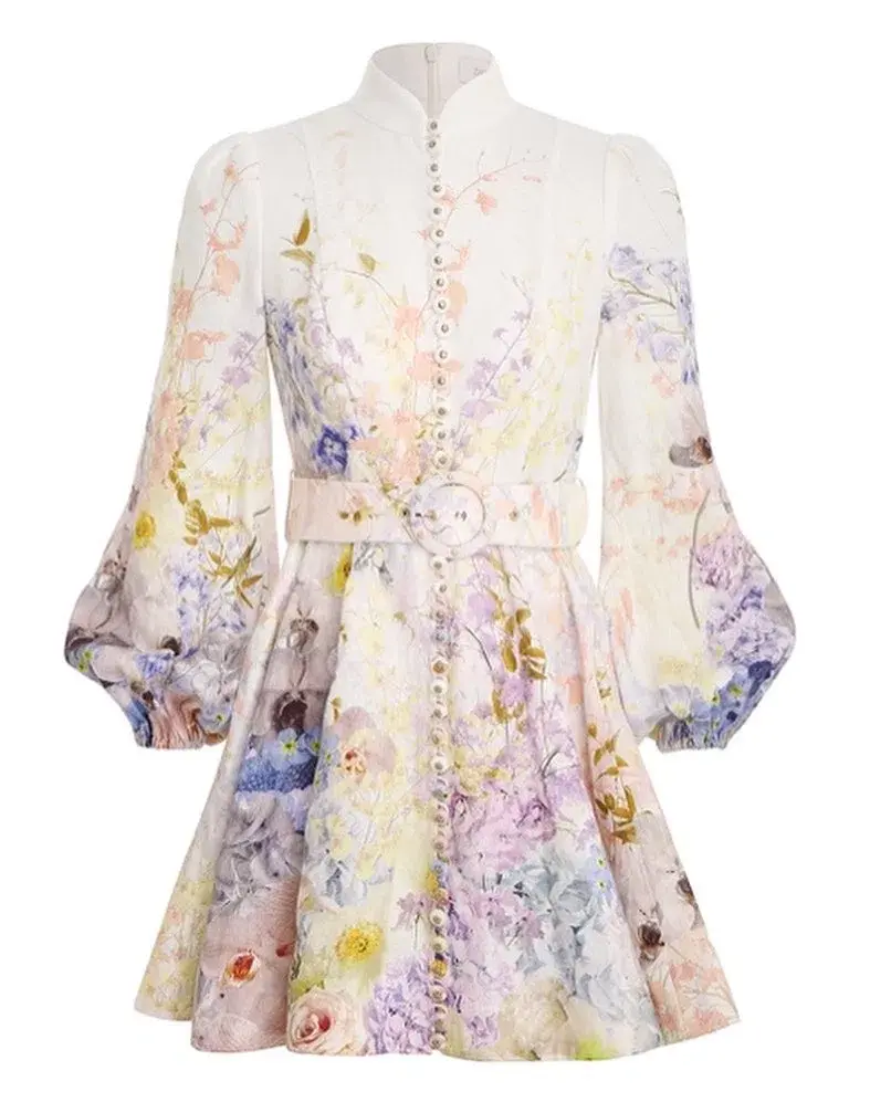 Zimmermann Rhythmic Buttoned Mini Dress Print Size 0/Au 8 for rent on The Volte - main image