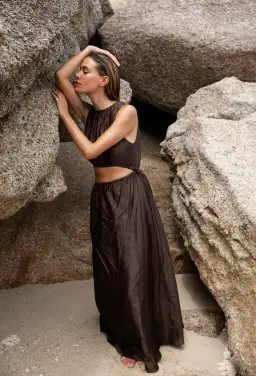 Sir the Label Anje Asymmetrical Cut Out Dress Brown Size 0 for rent on The Volte - image 3