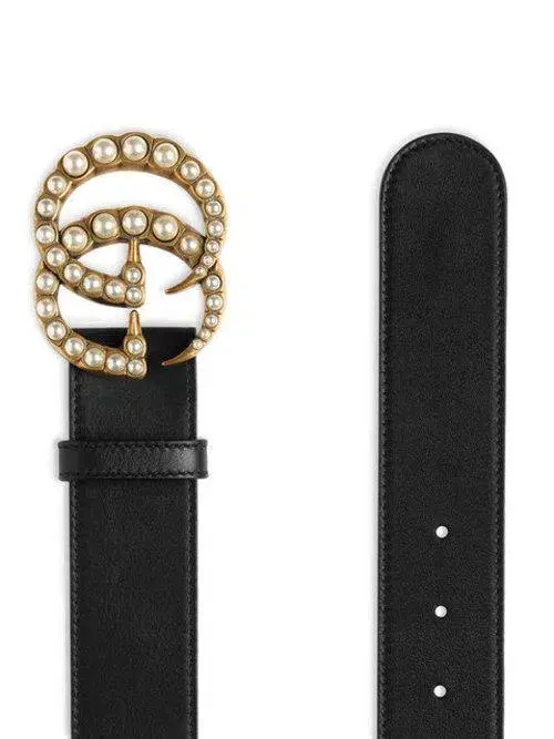 Gucci Pearl Double G Leather Belt Black for rent on The Volte - main image