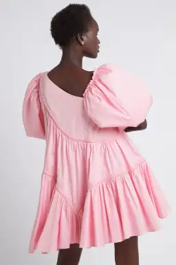 Aje Casabianca Braided Asymmetric Puff Sleeve Mini Dress Pink Size 16