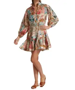 Zimmermann Cassia Drop Waist Mini Dress Patchwork Floral Print Size 0