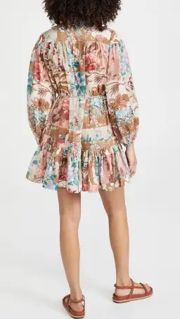Zimmermann Cassia Drop Waist Mini Dress Patchwork Floral Print Size 0