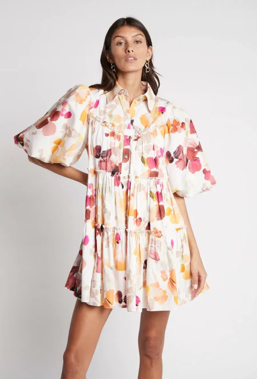 AJE Dassia Puff Sleeve Shirt Smock Dress White Size 12 for rent on The Volte - main image