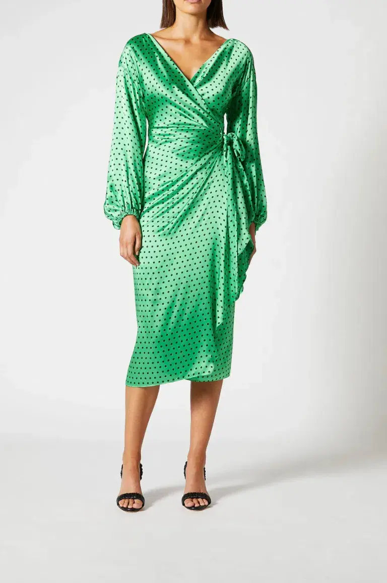 Scanlan Theodore Silk Spot Wrap Dress Green Size 10 for rent on The Volte - main image