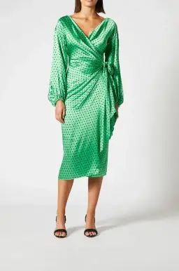 Scanlan Theodore Silk Spot Wrap Dress Green Size 10 for rent on The Volte - image 1