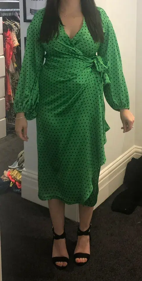 Scanlan Theodore Silk Spot Wrap Dress Green Size 10 for rent on The Volte - main image