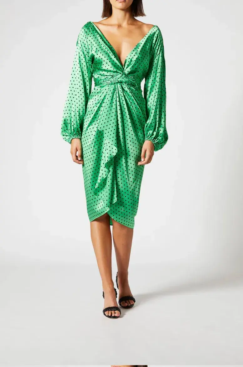 Scanlan Theodore Silk Spot Wrap Dress Green Size 10 for rent on The Volte - main image