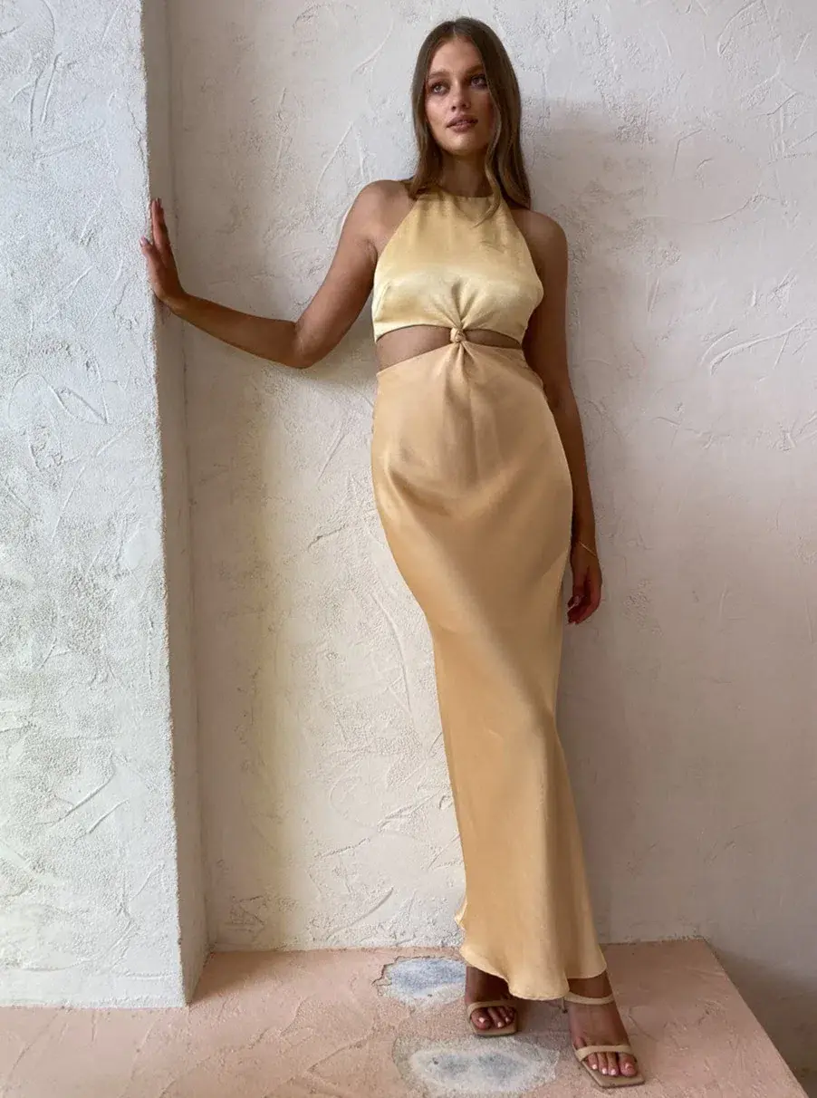 Bec & Bridge Carrie Halter Maxi Dress Multi Yellow Size 16 for rent on The Volte - main image