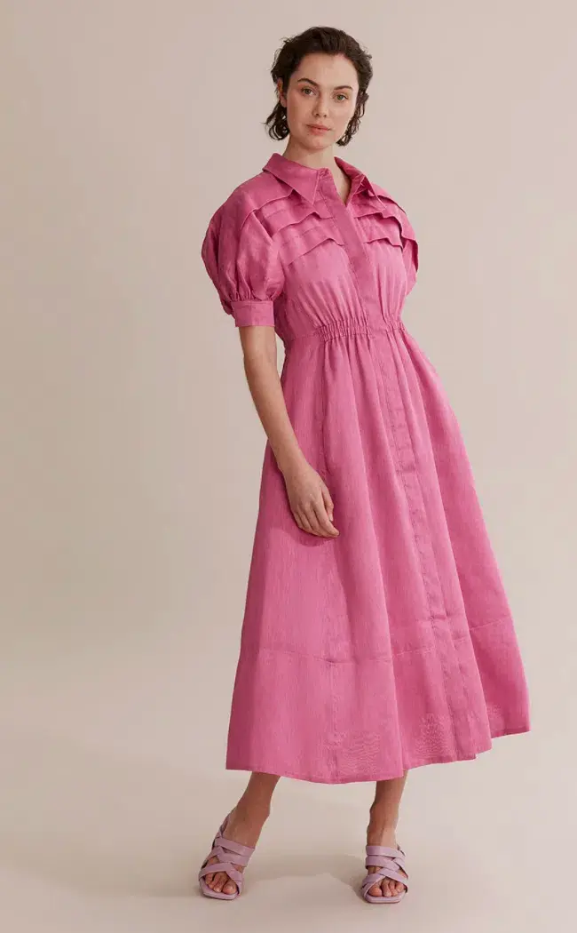 Country Road Pleat Detail Midi Dress Pink Size 6 for rent on The Volte - main image