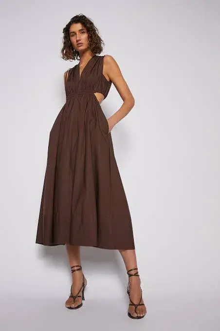 Scanlan Theodore Cotton Drawcord Dress Brown Size 10 for rent on The Volte - main image