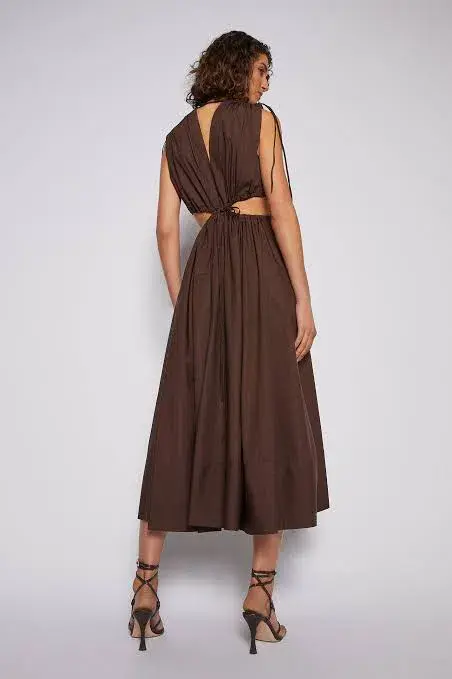Scanlan Theodore Cotton Drawcord Dress Brown Size 10 for rent on The Volte - main image